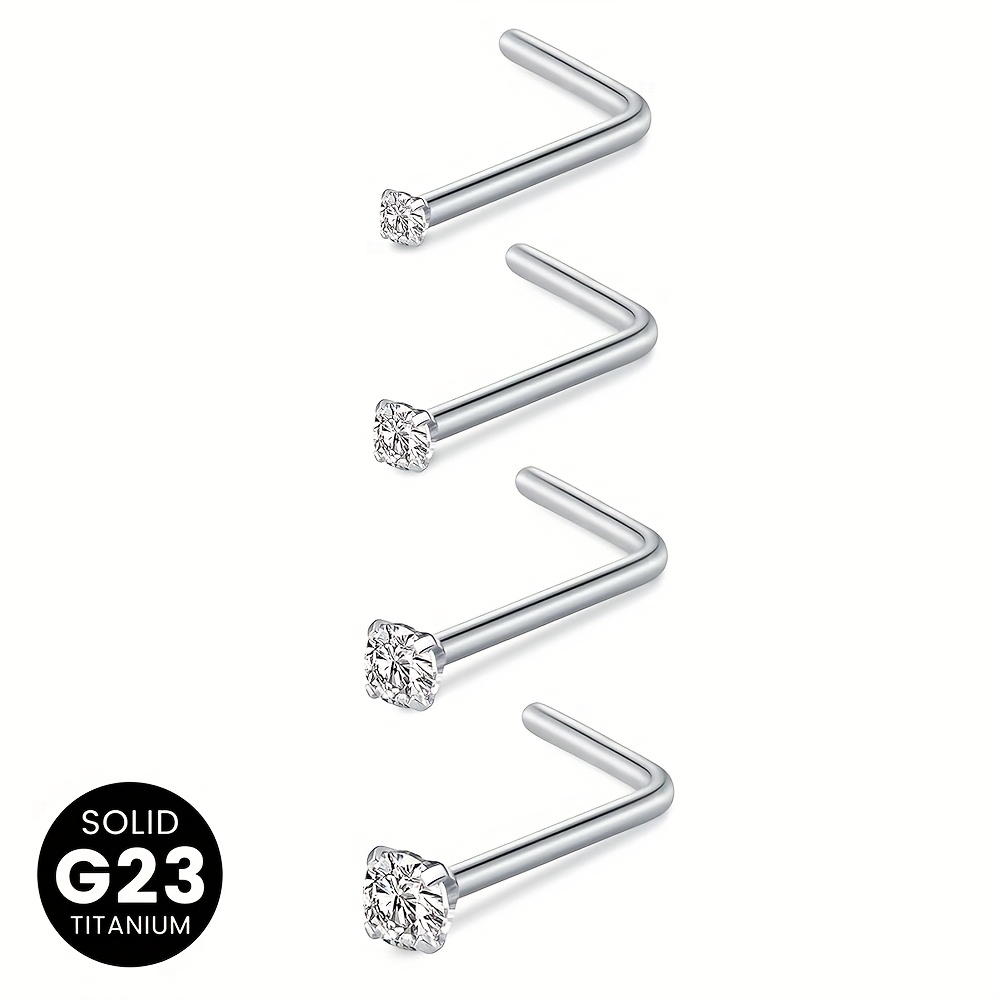 4pcs G23 Titanium Alloy Nose Studs & Rings Set, Hypoallergenic